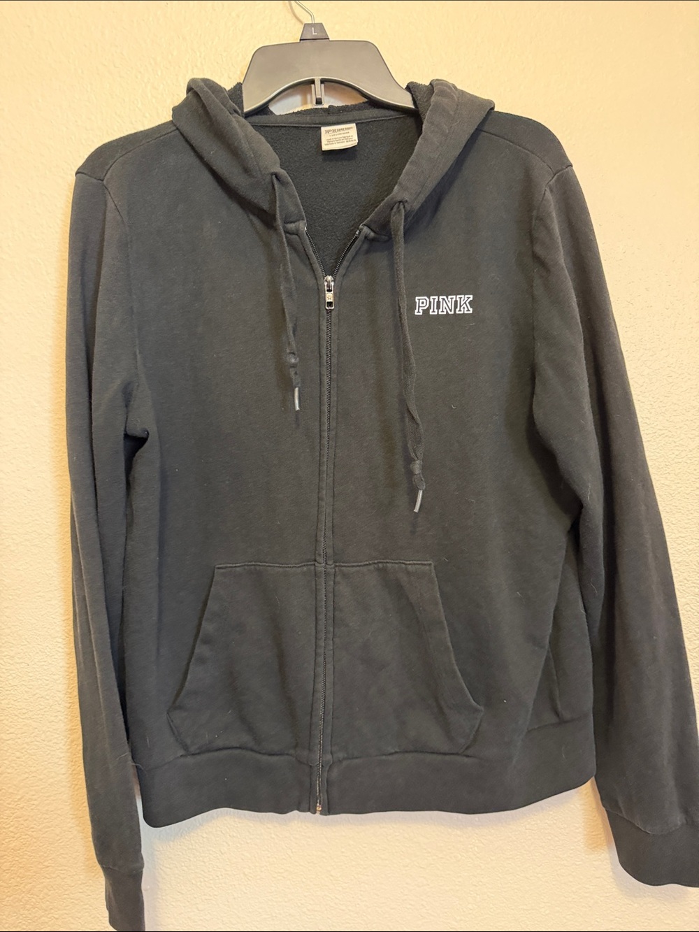 PINK Victoria's Secret Black Zip-Up Hoodie with Small Chest Logo